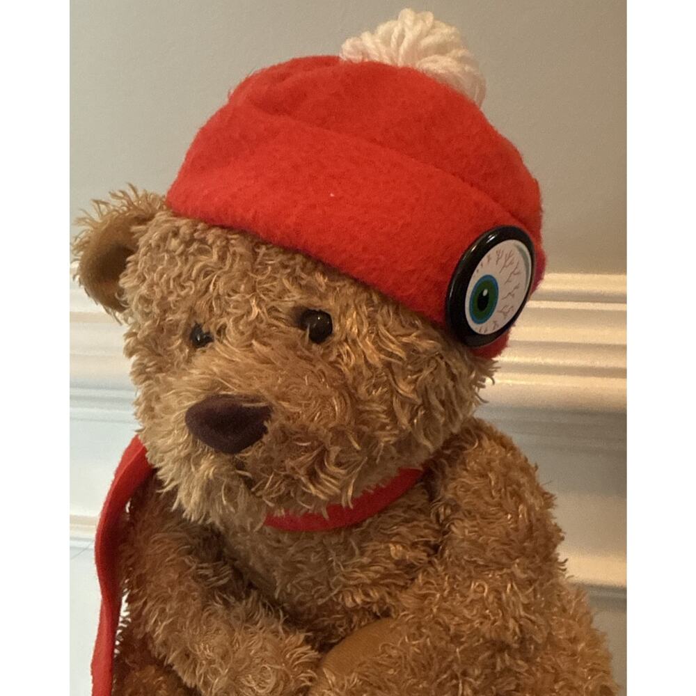 Teddy Bear Hand Puppet Plush w Magnetic Hands Red Hat Scarf Winter Holiday - Picture 3 of 7